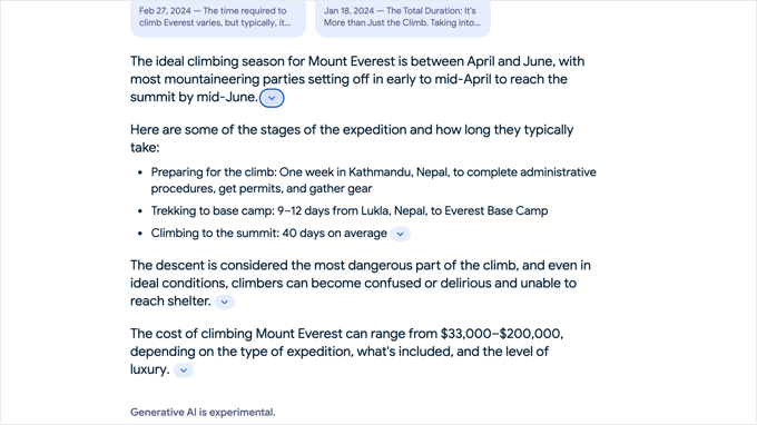 Expanded view of a Google AI Overview showing more information