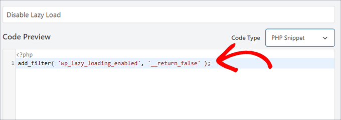 desativar lazy load wpcode