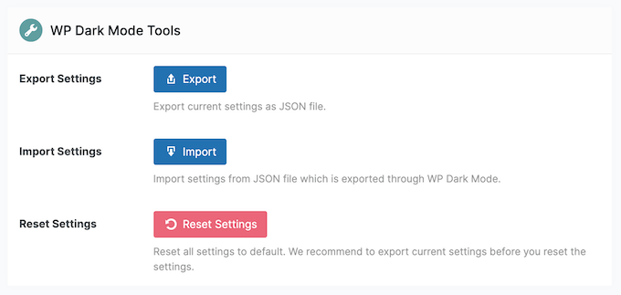 How to export your WP Dark Mode settings How to export your WP Dark Mode settings