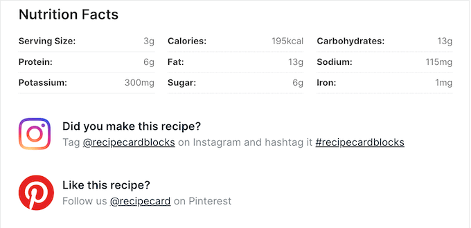 Lägga till näringsinformation på din webbplats eller blogg
