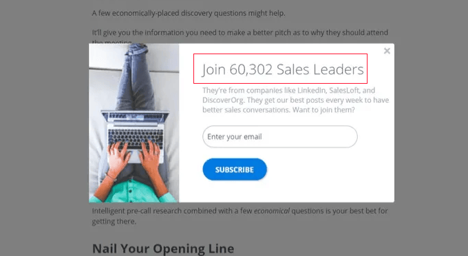 Example of Showing the Number of Subscribers in a Popup Example of Showing the Number of Subscribers in a Popup