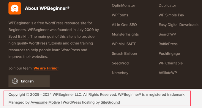 Visa en upphovsrättsnotis på din webbplats