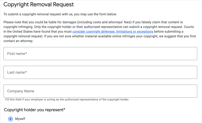 Skapa en DMCA-rapport