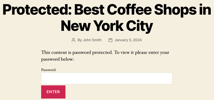 Exempel på ett lösenordsskyddat inlägg