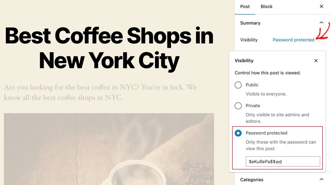 Lösenordsskydda ett inlägg eller en sida