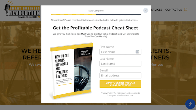 An example of using a lead magnet to build goodwill with potential subscribers and leads