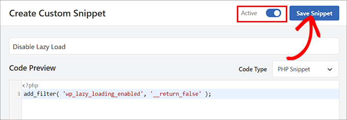 salvando snippet de desativação de lazy load