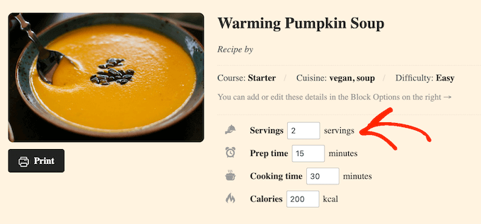 Lägga till serveringsinformation till din mat- eller matlagningswebbplats