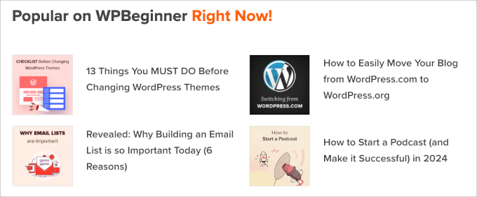 exemplo de posts recentes WPBeginner