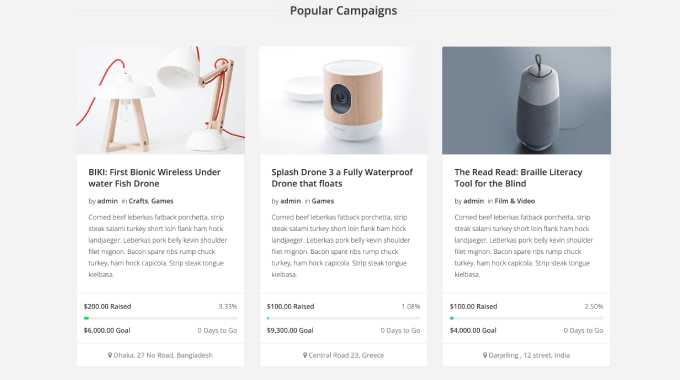 Displaying WP Crowdfunding campaigns in one place