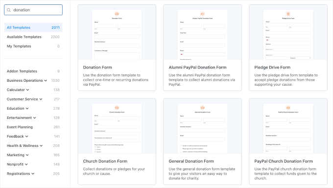 WPForms donation templates