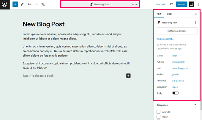 Editor a blocchi in WordPress 6.6