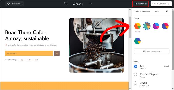 Personalizando un sitio hecho con el Creador de Sitios IA de Bluehost Personalizando un sitio hecho con el Creador de Sitios IA de Bluehost