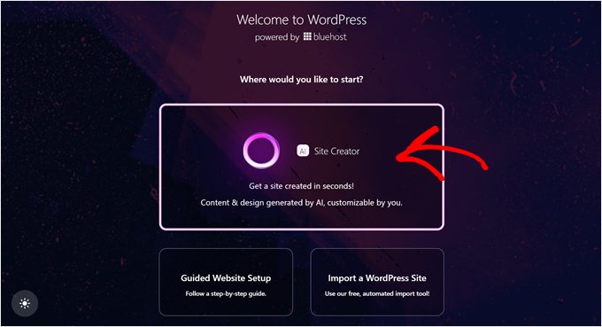 Using the Bluehost AI Site Creator