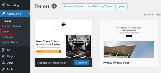 Abriendo el editor de WordPress para personalizar el tema generado por el Creador de Sitios IA de Bluehost Abriendo el editor de WordPress para personalizar el tema generado por el Creador de Sitios IA de Bluehost