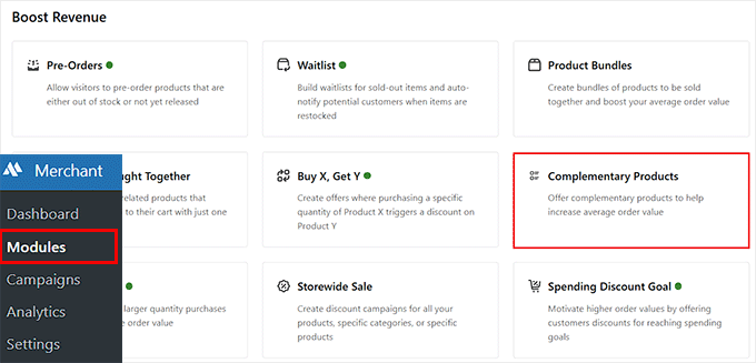Choose the complementary products section