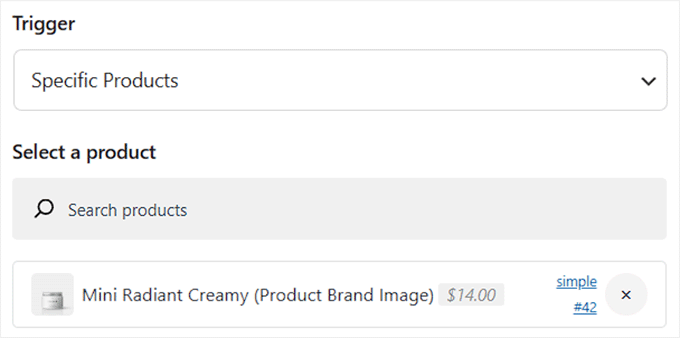 Choose specific products where the complementary products section will be added
