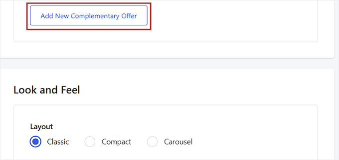 Click Add New Complementary Offer to start a new campaign