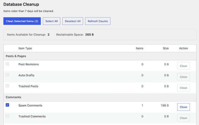 DB Optimizer database cleanup