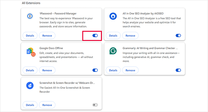 Deactivate extensions Deactivate extensions