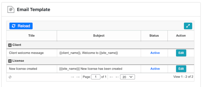 Dahili e-posta şablonları