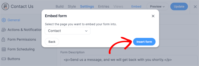 formidableforms-forms-myforms-contactus-settings-embed-existingpage-insertpage Inserting a form to a page