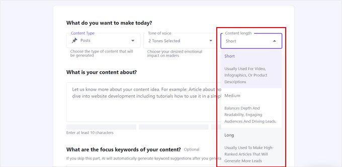 Elegir la longitud del contenido en el Asistente de IA de Hostinger para WordPress Elegir la longitud del contenido en el Asistente de IA de Hostinger para WordPress
