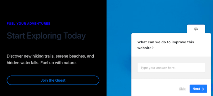 UserFeedbacks flytande formulär på en live WordPress-webbplats
