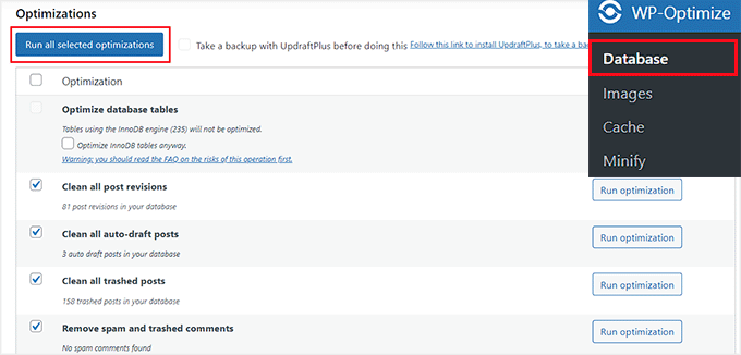 Optimize database from WordPress dashboard Optimize database from WordPress dashboard