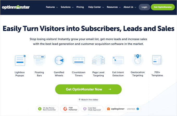 OptinMonster's homepage OptinMonster's homepage