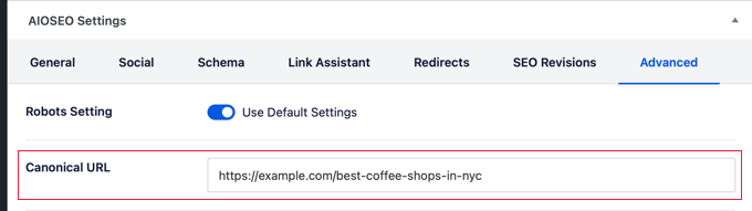 Ange en kanonisk URL med AIOSEO