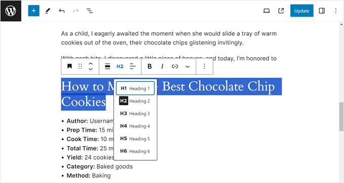 Ajout de balises de titre au titre d'une recette Ajout de balises de titre au titre d'une recette
