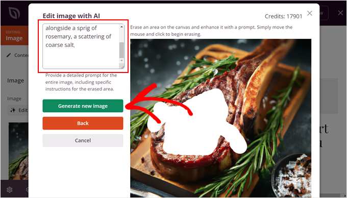 Eliminar áreas no deseadas en una imagen IA con el generador de imágenes IA de SeedProd Eliminar áreas no deseadas en una imagen IA con el generador de imágenes IA de SeedProd