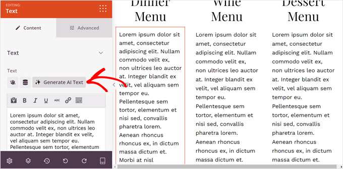 Agregando nuevo contenido de texto generado por IA en SeedProd Agregando nuevo contenido de texto generado por IA en SeedProd