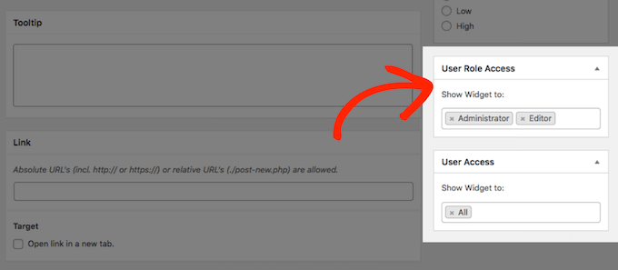 Mostrare widget diversi in base al ruolo dell'utente