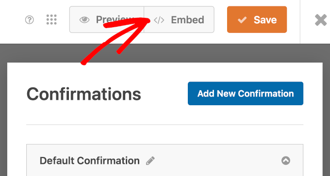 wordpress-wpforms-embedwizard The Embed wizard on the WPForms form builder