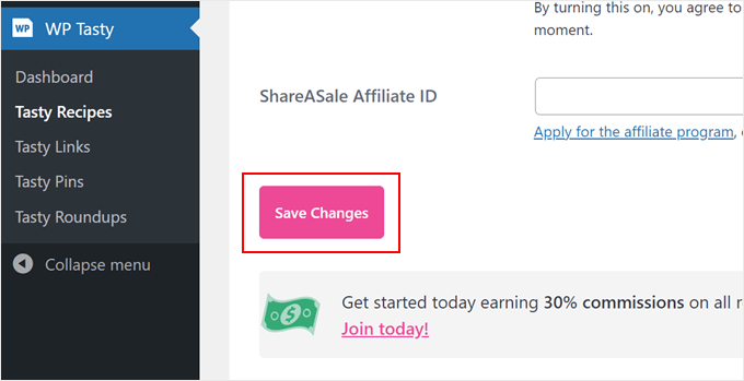 Saving changes in WP Tasty Saving changes in WP Tasty