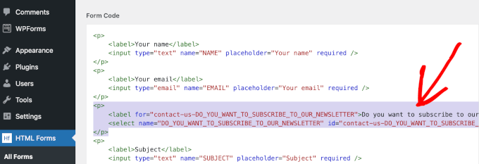 wpadminarea-htmlforms-addnew-editform-dropdownfieldmoved Dropdown field moved in HTML Forms