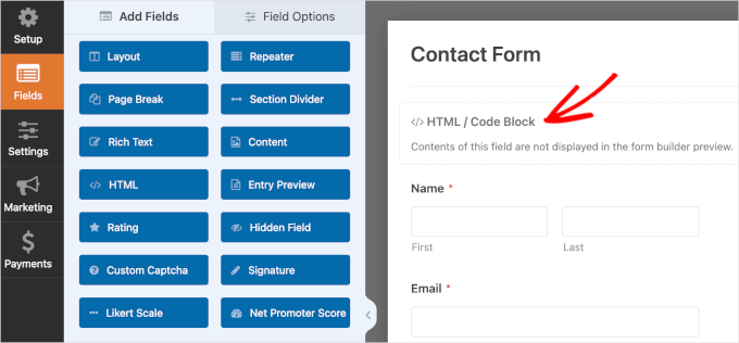 Adding an HTML field to a WPForms form Adding an HTML field to a WPForms form