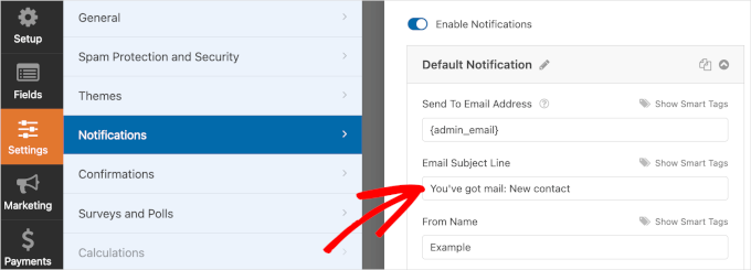 wpadminarea-wpforms-settings-notifications-emailsubjectline Changing email subject line
