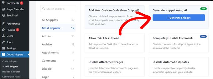 Generador de código IA de WPCode Generador de código IA de WPCode