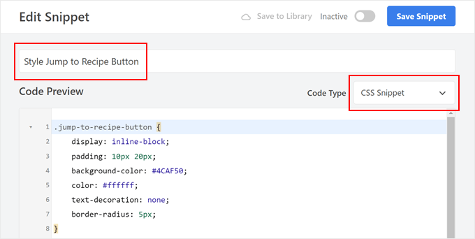 Creating a code snippet to style Jump to Recipe buttons Creating a code snippet to style Jump to Recipe buttons