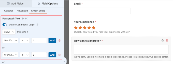 wpforms-survey-howcanweimprove How can we improve? conditional logic