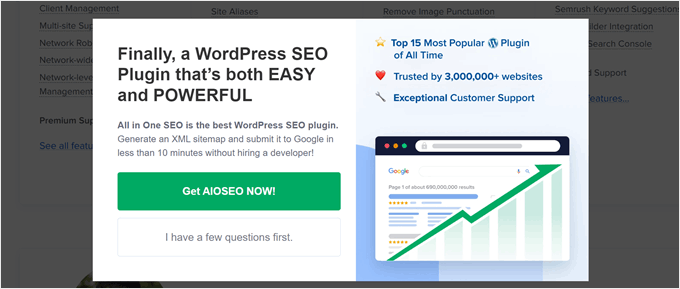 Example of an AIOSEO popup Example of an AIOSEO popup