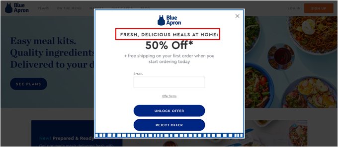 Blue Apron's popup example Blue Apron's popup example