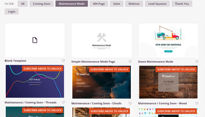 Wybierz szablon strony konserwacji