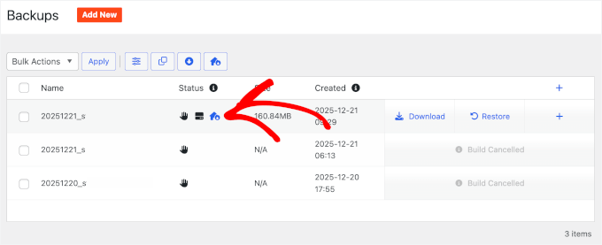 The blue Disaster Recovery button