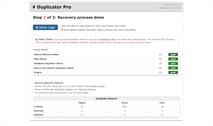 Recovery process done
