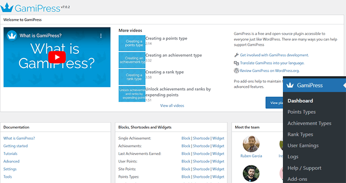 Tableau de bord GamiPress Tableau de bord GamiPress