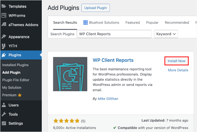 Installazione di WP Client Reports in WordPress Installazione di WP Client Reports in WordPress